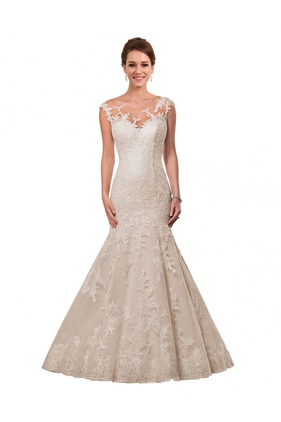 Lace Illusion Neck Mermaid White Wedding Dress Derby