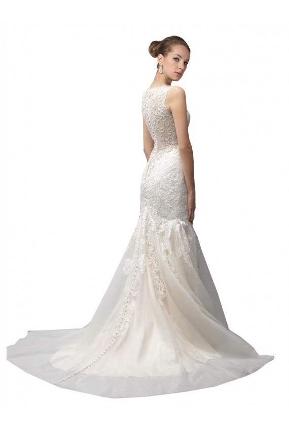 Tulle & Lace Illusion Neck Mermaid Ivory Wedding Dress Derby