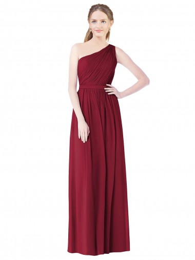 Soft Chiffon One Shoulder A-Line Burgundy Bridesmaid Gown Derby