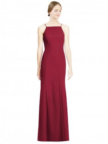 Soft Chiffon Spaghetti Straps Mermaid Burgundy Bridal Party Dress Derby