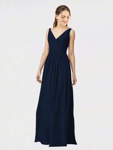 Chiffon V-Neck A-Line Dark Navy Bridesmaid Dresses / Formal Dresses Derby