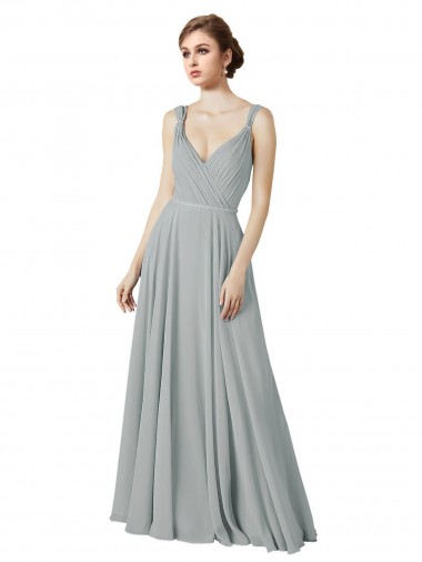 Chiffon V-Neck A-Line Silver Bridesmaid Dress / Evening Dress Derby