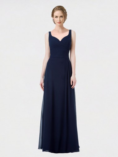 Lxue Chiffon Sweetheart Low Back A-Line Dark Navy Bridesmaid Dress Derby