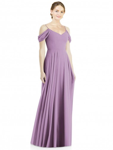 Soft Chiffon Spaghetti Straps Low Back A-Line Dark Lavender Semi Formal Evening Dress / Bridesmaid Dress Derby