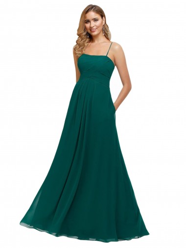 Soft Chiffon Square Neck Low Back A-Line Hunter Bridesmaid Dress Derby