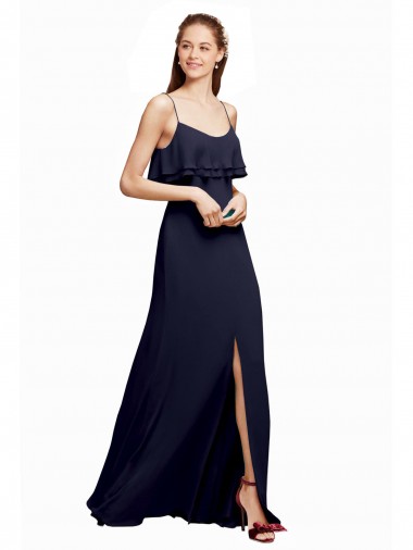 Chiffon Scoop Neck V-Back A-Line Dark Navy Bridesmaid Dress Derby