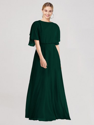 Soft Chiffon Round Neck Tie Back A-Line Ever Green Bridesmaid Dress Derby