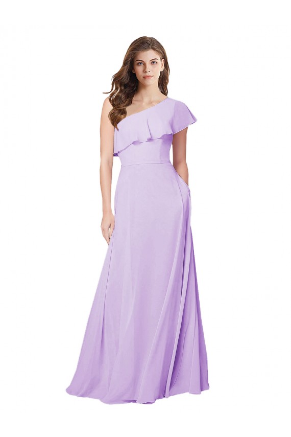 Soft Chiffon One Shoulder A-Line Lilac Bridesmaid Dress Derby