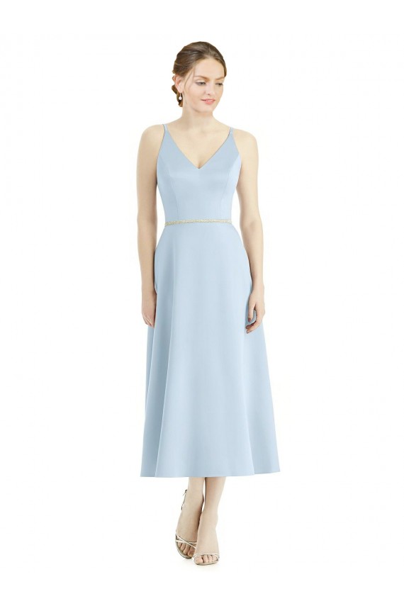 Satin V-Neck A-Line Light Sky Blue Bridesmaid Dress Derby