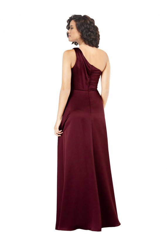 Silk like Satin One Shoulder A-Line Burgundy Formal Evening Gown / Prom Dress / Bridesmaid Dress Derby