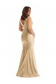 Silk like Satin V-Neck V-Back Mermaid Soft Gold Formal Plus Size Evening Gown / Prom Dress / Bridesmaid Dress Derby