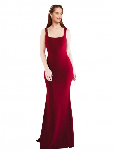 Stretch Crepe Square Neck Mermaid Burgundy Formal Evening Gown / Prom Dress / Bridesmaid Dress Derby