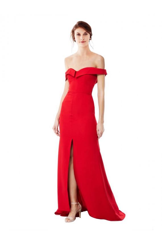 Stretch Crepe High Neck A-Line Red Bridesmaid Dress / Evening Dress Derby