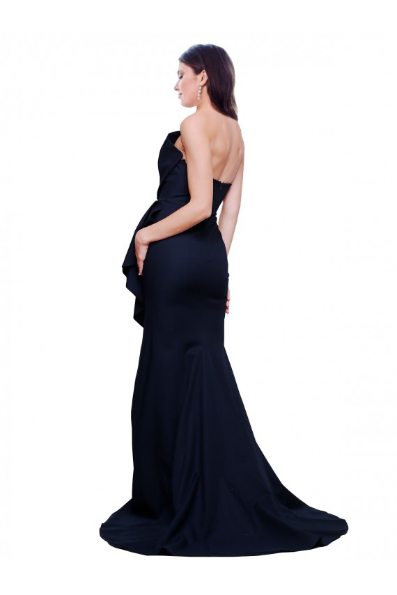 Stretch Crepe Strapless Low Back Sheath Dark Navy Semi Formal Evening Dress / Prom Dress / Bridesmaid Dress Derby