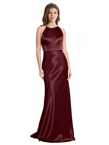 Stretch Satin V-Neck A-Line Burgundy Gold Formal Evening Gown / Prom Dress / Bridesmaid Dress Derby