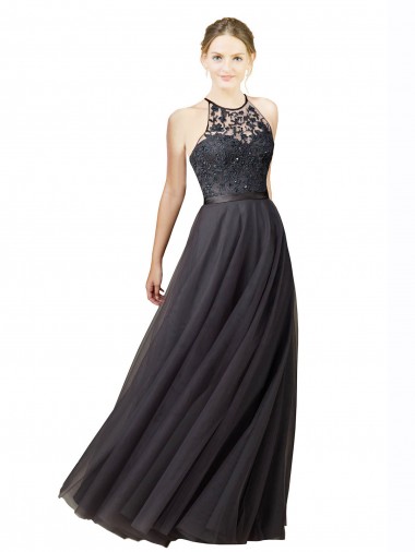 Tulle & Lace Sweetheart Open Back A-Line Slate Grey Bridesmaid Dress Derby
