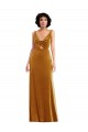 Stretch Velvet V-Neck V-Back Trumpet Gold Semi Formal Evening Dress / Prom Dress / Bridesmaid Dress Derby